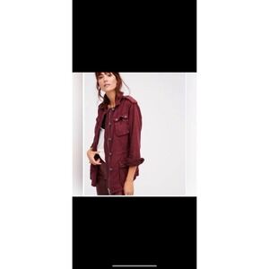 Free People Not Your Brothers Military Surplus Burgundy Jacket XS